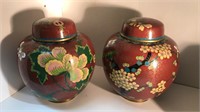 2 cloisonné ginger jars, 7 inches tall, both have