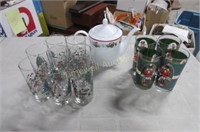 Christmas glasses and porcelain tea pot