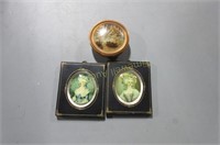 2 miniature French portraits and dresser box