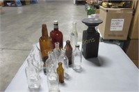 Collection of old bottles and decanter