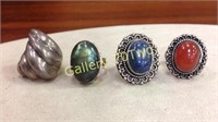 .925 gemstone and shell/abalone rings sizes 5.75,