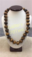 Large beaded Tigers Eye necklace with 14k yellow