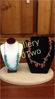 .925/Sterling Pair of Turquoise and Coral beaded