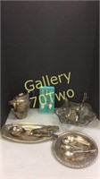 Large selection of silverplated serving pieces –