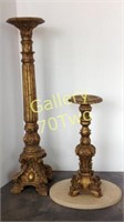 Pair of large highly ornate gilded candle