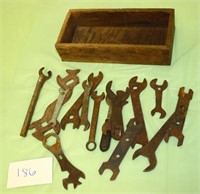 Antiique Rusty Wrench Lot in Wood Box