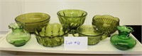 Green Glass Lot Bowls Vses & More