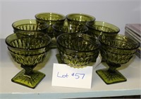 Set of 8 Vintage Green Glass Goblets
