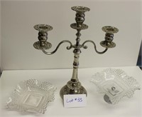 Large Silver Candelabra & Fancy Dishes