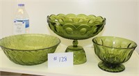 Three Large Vintage Green Bowls
