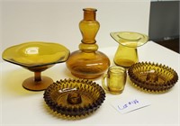 6 Pc Vintage Amber Glass Lot