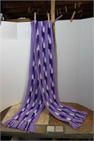 Purple and White Large Crocheted Scarf