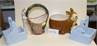 Ceramic Rabbt Bowls & Wood Boxes