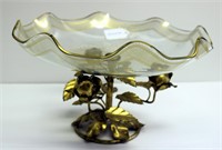 Large Fancy Stand Rose Metal Glass