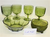 Green Glass Goblets & Bowls