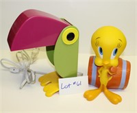 Parrot Lamp & Tweety Bird Bank