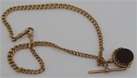 WITHDRAWN Antique 9ct gold fob chain & double