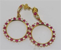 14ct yellow gold, ruby & zircon hoop earrings