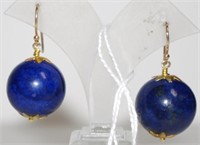 Pair of 9ct gold & Lapis lazuli ball drop earrings