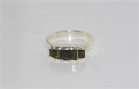 Silver and five stone olive tourmaline ring