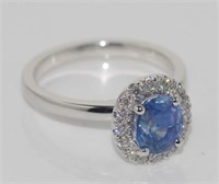 Good Ceylon blue sapphire & diamond cluster ring
