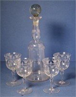 Vintage glass spirit decanter & glasses
