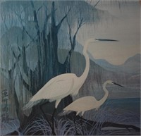 Framed Chinese stork print