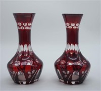 Pair of ruby flash glass vases