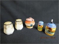 Nippon salt and peppers, Noritake mustard pot,
