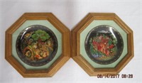 2 Framed Russian collector plates oak frames