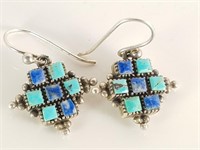 STERLING SILVER TURQUOISE AND LAPIS EARRINGS