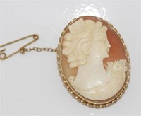 Antique carved shell cameo brooch