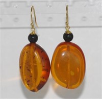 Baltic honey amber and black coral earrings