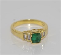 18ct yellow gold, emerald and diamond ring