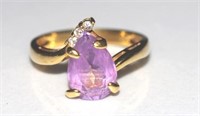 18ct yellow gold, amethyst and 3 diamond ring
