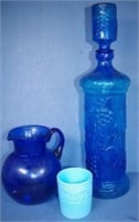 Italian blue art glass fruit decorated decanter