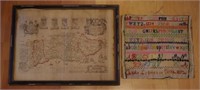 19th century map of Sussex and sampler