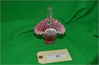 6 INCH CRANBERRY OPALESCENT BASKET