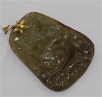 Good Chinese jade pendant with 14ct gold bale