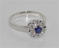 18ct gold Ceylon sapphire & diamond daisy ring