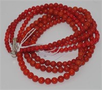 Three strand graduated red coral necklace