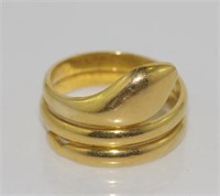 18ct yellow gold snake ring