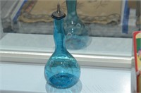 9.5 INCH STUNNING BLUE BLOWN GLASS BARBER BOTTLE