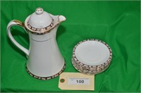 HAND PAINTED NIPPON COFFEE POT WITH 6 SAUCERS