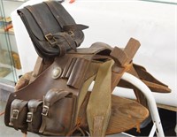 Collection of Antique Saddlebags and pack saddle