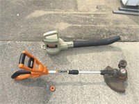 The Works weedeater and Craftsman electric blower.