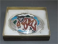 Bear Belt Buckle w/ Turquoise & Other Inlay