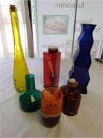 Group lot of 6 Coloured Glass Bottles & Vases