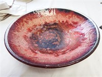 Red & Gold Crackle Enamel Art Glass Bowl