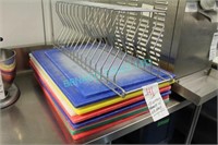 LOT, 13 CUTTING BOARDS W/ S/S RACK